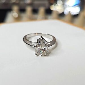 2ct Certified Pear Moissanite Solitaire Ring